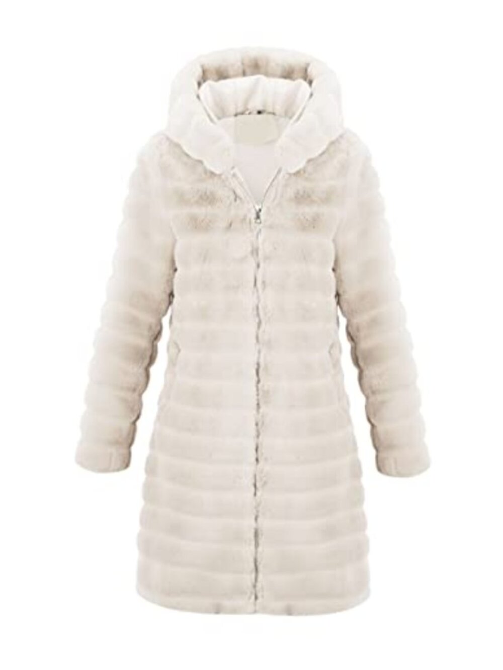 Women Long Faux Fur Hooded Fleece Coat Zip Up Oversized Winter Jacket